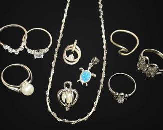 Sterling Silver Rings, Pendants, Necklace 21.1g Total