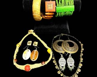 Wood Bangle And Bracelets, Shell Earrings, Beaded Jewelry 