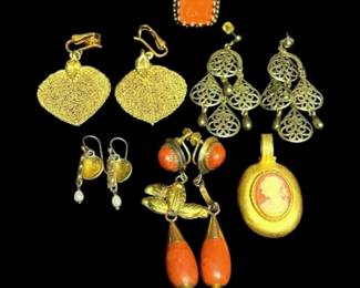 Gold Toned Earrings, Faux Cameo Pendent, More