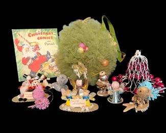 Vintage Bell Made from Small Glass Balls, Small Glitter Angel Ornaments  Japan Dated 1960  More