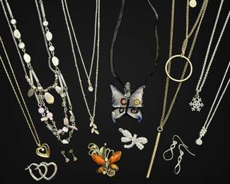 Dichroic Millefiori Art Glass Butterfly Pendant, Swarovski Dragonfly Brooch, More Costume Jewelry