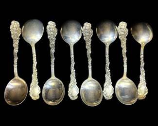 Eight 7 Sterling Silver Soup Spoons 63g Each Versailles By Gorham