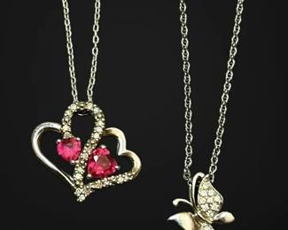 Sterling Silver Necklaces with Diamond Ruby Pendants 4.86g Total