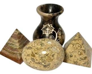 Pakastani Stone Pyramids, Egg, Small Navajo Horsehair Pottery Vase