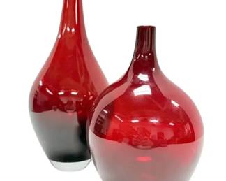 Two Red Glass Vases