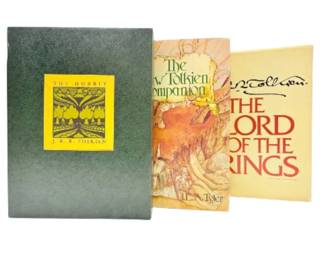 Vintage Copies Of Lord Of The Rings, The Hobbit, And The New Tolkien Companion