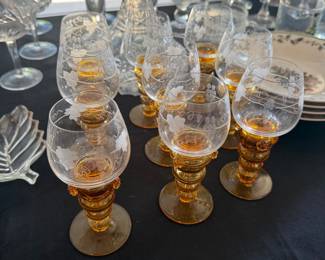 Art Glass Goblets Etched