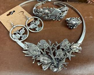Sterling silver Kabana Fish & Coral Necklace, Cuff Bracelet, Earrings & Ring