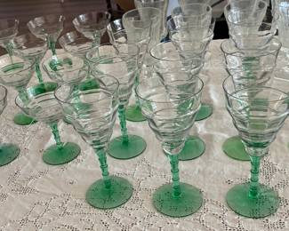 Uranium Glass Goblets and Cocktail/Sherbet Glasses 