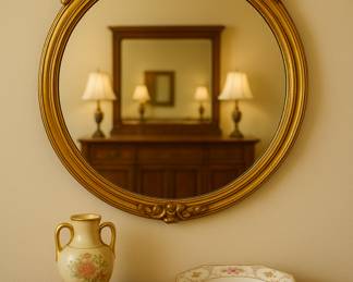 Antique Ornate Gold Round Wall Mirror