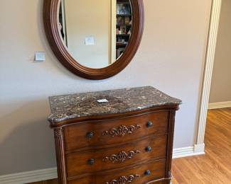 Marble Top Chest and Ornate Mirror