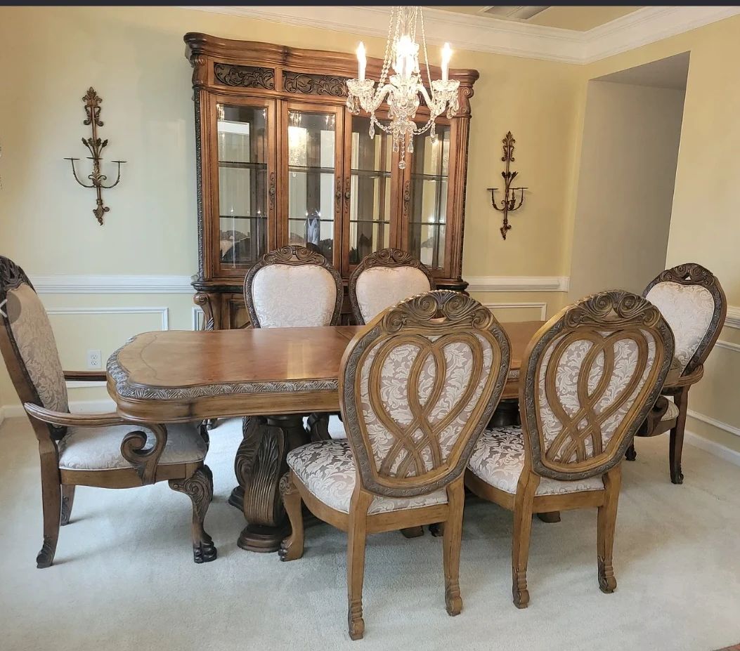 AICO Michael Amini Dining Set and China Cabinet 