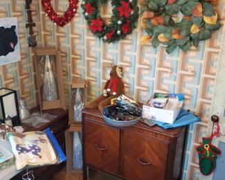 Christmas & empty 2-door cabinet