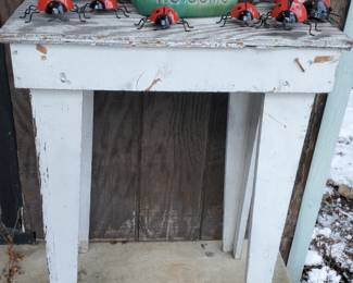 Primitive Table w/tin ladybugs on top
