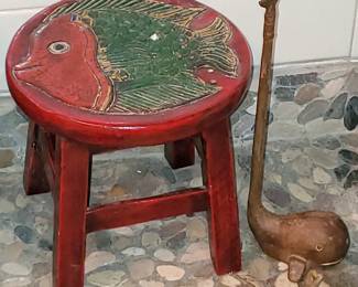metal whale & painted stool