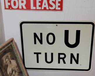 vintage No U Turn metal sign