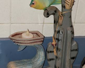 wood whale (soap dish) & cat