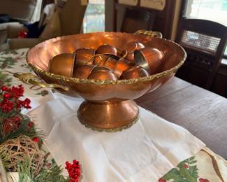 Gorgeous copper punchbowl with 12 cups