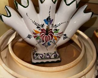 Five finger ceramic bud vase and ceramic flower ring