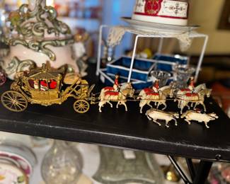 Cast iron English carriage and horses toy