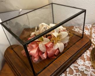 Vintage corsage in glass shadow box