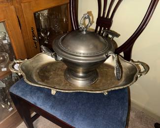 Large pewter tureene and platter