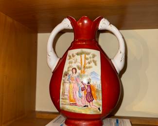 Victorian courting couple double handle vase