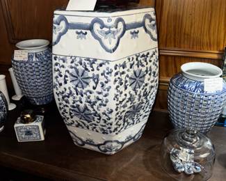 Blue and white asian garden stool