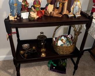 Vintage nativity on antique rolling cart