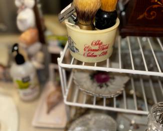 Vintage Old Spice shaving mug, brushes and razor