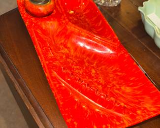 Vintage orange ceramic ashtray with lighter