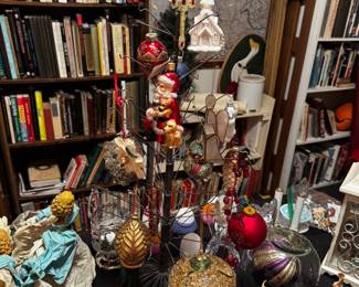 Ornaments on wire ornament tree