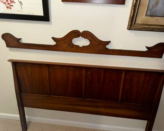 MCM double bed. Headboard , footboard and side rails not pictured. Wood wall art hanging above