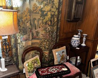 Pair of antique Victorian parlor chair with pick fabric seats.