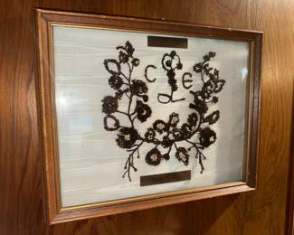 Antique Victorian Hair Mourning Art Beaded Wreath. Braided in 1923. Initials CLE