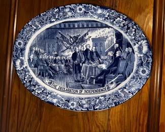 Staffordshire Liberty Blue 20” platter commemorating the signing of the Declaration of Independence