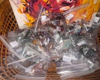Bags of gemstones and polished rocks