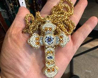 Gorgeous micro mosaic cross on chain