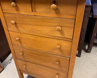 Tallboy dresser, possibly a vintage Drexel Heritage piece made of wood. Price $300