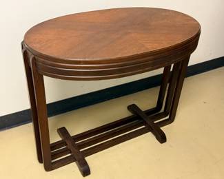 $250 - Vintage Tiered Stretcher Oval Walnut Occasional Card, Tea, Desert or Bar Table