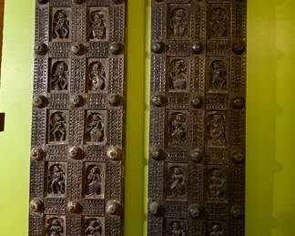 $1,300 pair South Asian antique hand-carved wooden doors.