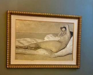 Framed art - Nude woman painting in gold frame. Price $175