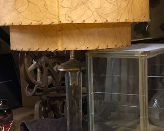 MCM - Fiberglass lampshade lamp with clear base. Price $200