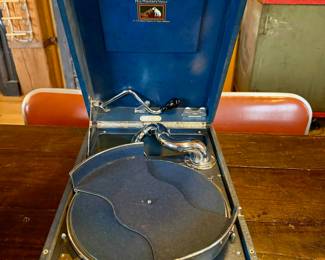 His Master's Voice (HMV) Model 102 portable gramophone. Price $95