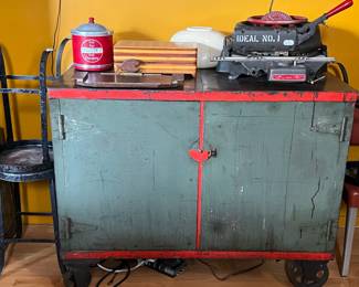 $220 - Vintage Steel work bin on casters 