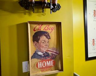 $100 Framed art - Vintage framed poster of boy eating hot dog.