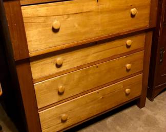 Antique American Sheridan style 4-drawer chest. Cherry wood & maple fronts. early 19c. Price $600