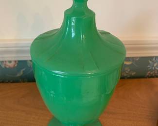 Uranium glass lidded candy dish
