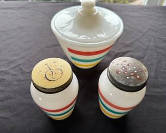 Vintage fire king grease jar set 