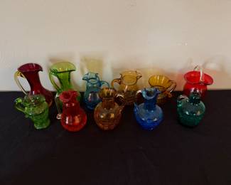 Assorted crackle glass vases